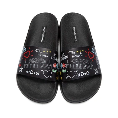 Shop Dolce & Gabbana Dolce And Gabbana Black Millennials Pool Slides In Hnp52 Black
