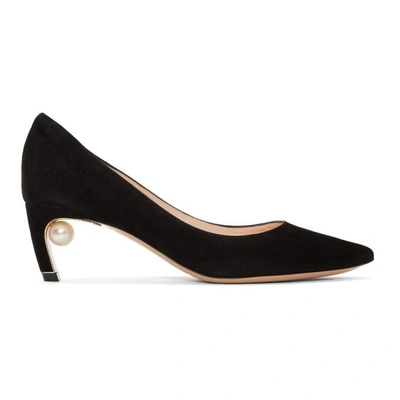 Shop Nicholas Kirkwood Black Suede Mira Pearl Heels In N99 Black