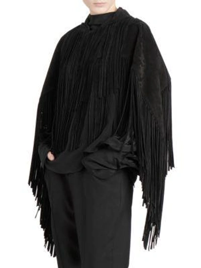 Shop Isabel Marant Daniela Fringe Leather Cape In Black