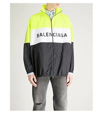 Shop Balenciaga Logo-print Reflective Shell Jacket In Noirjaune