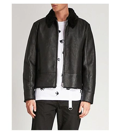 Shop Mcq By Alexander Mcqueen Shearling Leather Jacket In Darkest Black