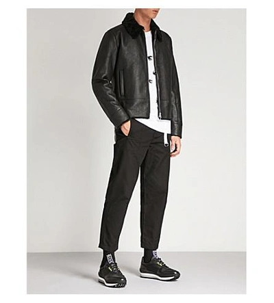 Shop Mcq By Alexander Mcqueen Shearling Leather Jacket In Darkest Black