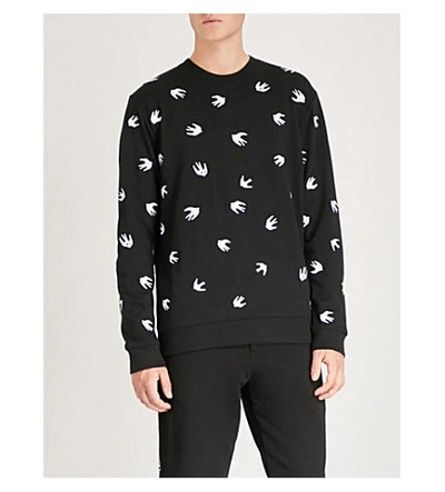 Shop Mcq By Alexander Mcqueen Swallow-embroidered Cotton-jersey Sweatshirt In Darkest Black White