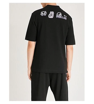 Shop Mcq By Alexander Mcqueen Appliquéd Cotton-piqué Polo Shirt In Darkest Black