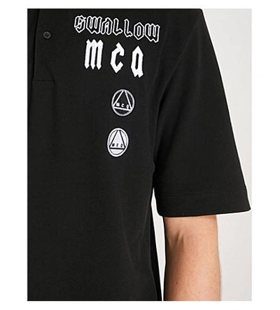 Shop Mcq By Alexander Mcqueen Appliquéd Cotton-piqué Polo Shirt In Darkest Black