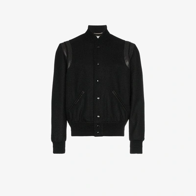 Shop Saint Laurent Black Varsity Wool Jacket