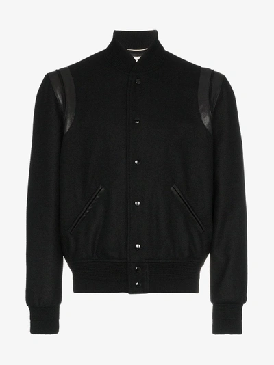Shop Saint Laurent Black Varsity Wool Jacket