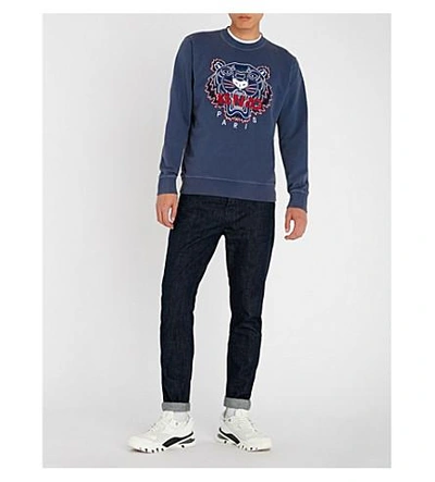 Shop Kenzo Tiger-embroidered Cotton-jersey Sweatshirt In Ink