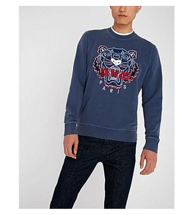 Shop Kenzo Tiger-embroidered Cotton-jersey Sweatshirt In Ink