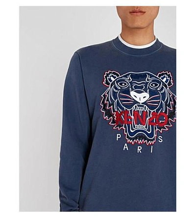 Shop Kenzo Tiger-embroidered Cotton-jersey Sweatshirt In Ink