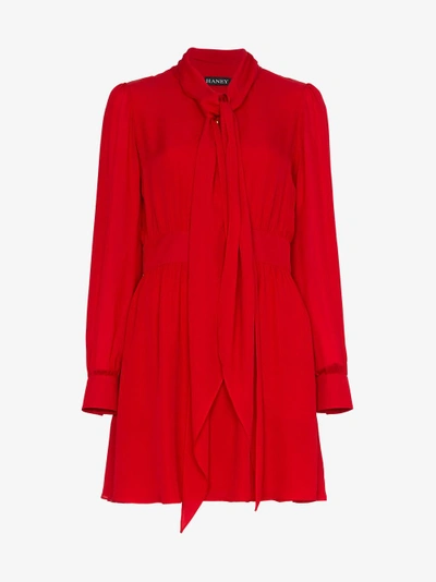 Shop Haney Sybil Silk Pussy-bow Mini Dress In Red