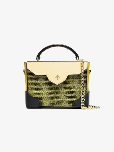 Shop Manu Atelier Yellow And Black Micro Bold Linen Leather Shoulder Bag In Green