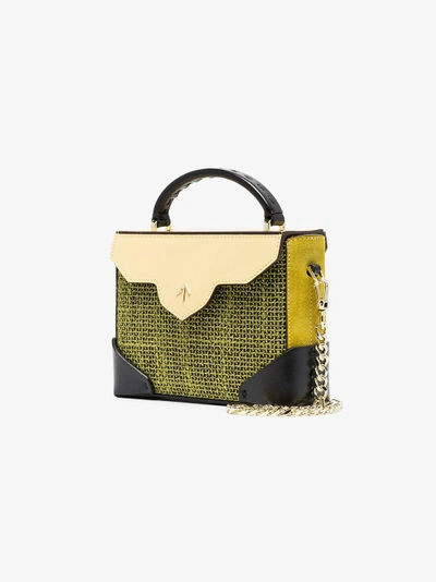 Shop Manu Atelier Yellow And Black Micro Bold Linen Leather Shoulder Bag In Green