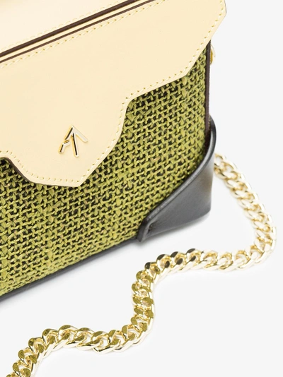 Shop Manu Atelier Yellow And Black Micro Bold Linen Leather Shoulder Bag In Green