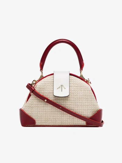Shop Manu Atelier Beige And Red Demi Linen And Leather Crossbody Bag In Nude/neutrals