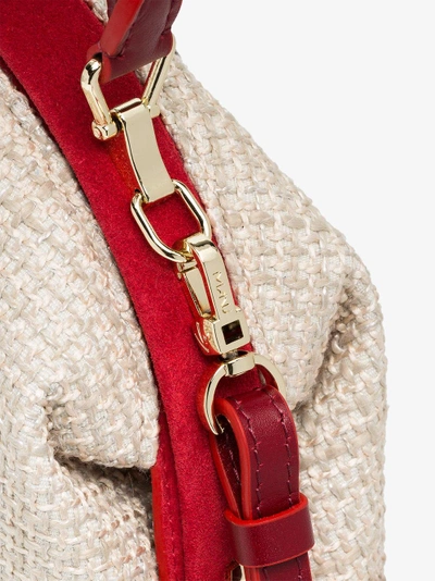 Shop Manu Atelier Beige And Red Demi Linen And Leather Crossbody Bag In Nude/neutrals