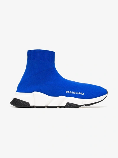 Shop Balenciaga Blue And White Speed Sock Sneakers