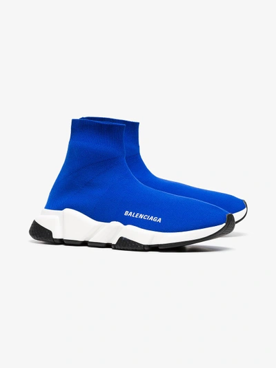 Shop Balenciaga Blue And White Speed Sock Sneakers