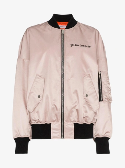 Shop Palm Angels Pink Satin Oversized Bomber In Pink&purple