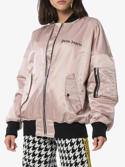 Shop Palm Angels Pink Satin Oversized Bomber In Pink&purple