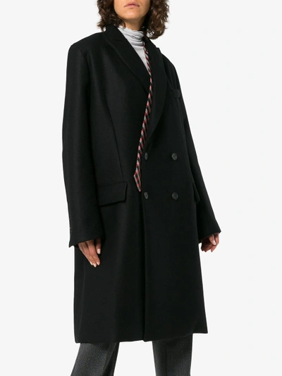 Shop Delada Checked Tie Double Breasted Coat In Black