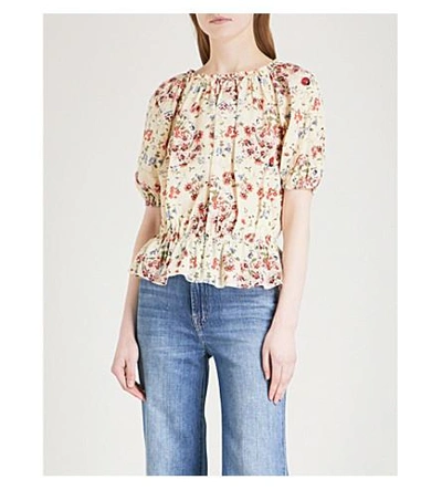 Shop Maje Lucky Floral-print Silk-crepe Top In Multi-coloured