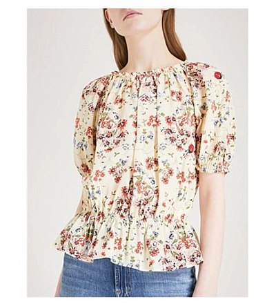 Shop Maje Lucky Floral-print Silk-crepe Top In Multi-coloured