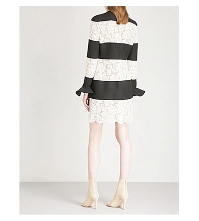 Shop Valentino Striped Lace-panel Wool And Silk-blend Mini Dress In Black/white