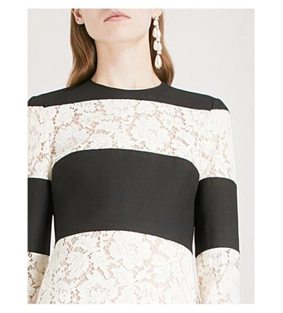 Shop Valentino Striped Lace-panel Wool And Silk-blend Mini Dress In Black/white