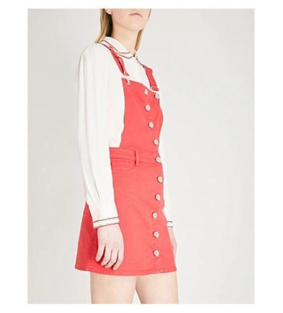 Shop Maje Denim Dungaree Dress In Red