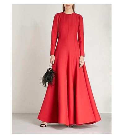 Shop Valentino Flared Wool And Silk-blend Gown In Rosso