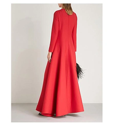 Shop Valentino Flared Wool And Silk-blend Gown In Rosso