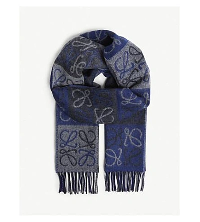 Shop Loewe Anagram Wool And Cashmere Scarf In Blue