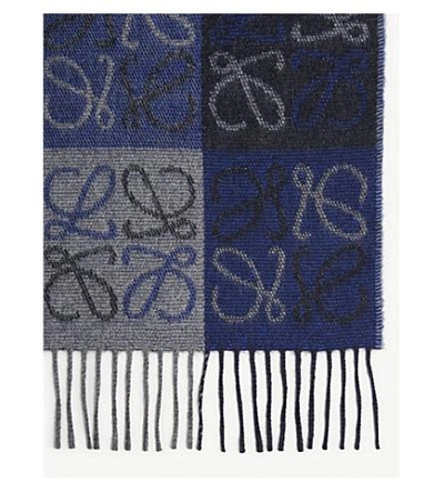 Shop Loewe Anagram Wool And Cashmere Scarf In Blue