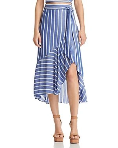 Shop Lucy Paris Sophie Striped Faux-wrap Skirt - 100% Exclusive In Blue/white Stripe