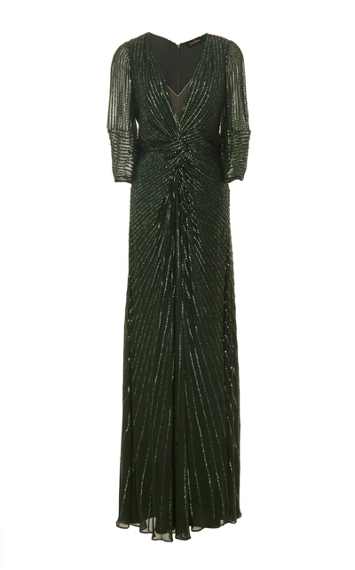 Shop Jenny Packham Tana Medium Sleeve Gown In Green