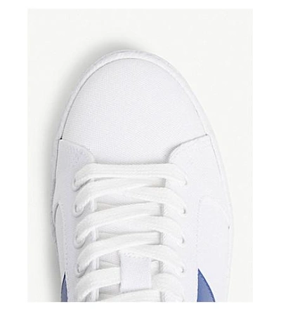 Shop Maje Frenchie Leather-detail Canvas Trainers In Blue