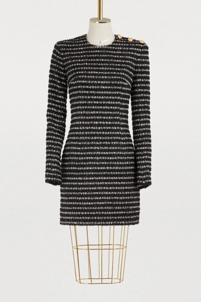 Shop Balmain Tweed Mini Dress In Noir/blanc C5101