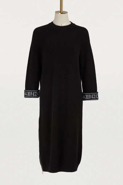 Shop Kenzo Cotton And Wool Dress In Black