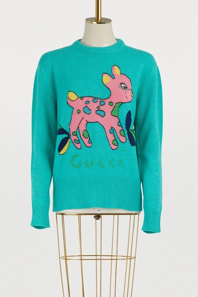 Shop Gucci Bambi Wool Sweater In Light Blue