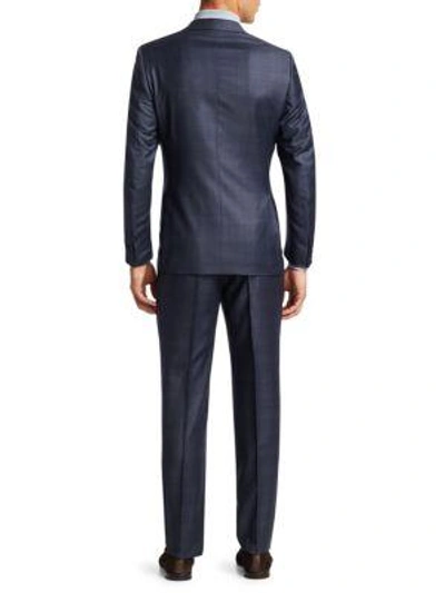 Shop Ermenegildo Zegna Two-button Wool-blend Plaid Suit In Navy