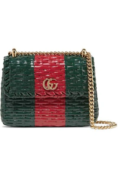 Shop Gucci Mini Coated-wicker Shoulder Bag In Green