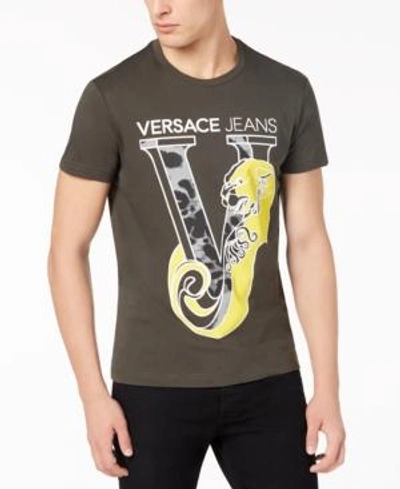 Shop Versace Jeans Men's Leopard Logo-print T-shirt In Lt/pas Grn