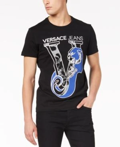 Shop Versace Jeans Men's Leopard Logo-print T-shirt In Black