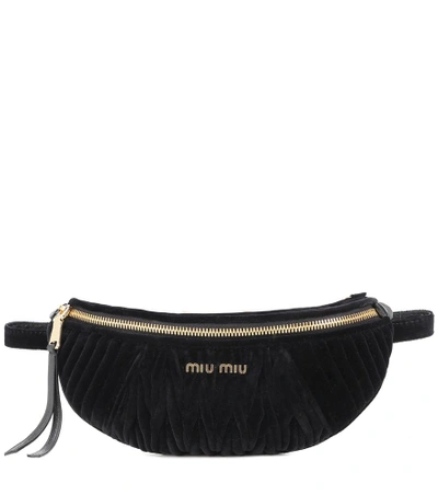 Shop Miu Miu Matelassé Velvet Belt Bag In Black