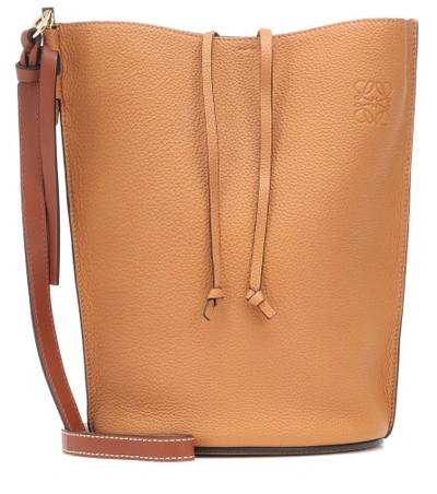 Shop Loewe Gate Leather Bucket Bag In Brown