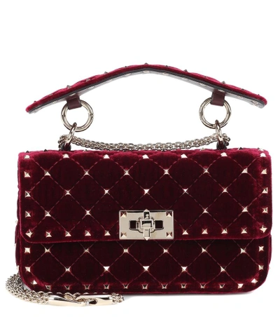 Shop Valentino Rockstud Spike Small Velvet Shoulder Bag In Red
