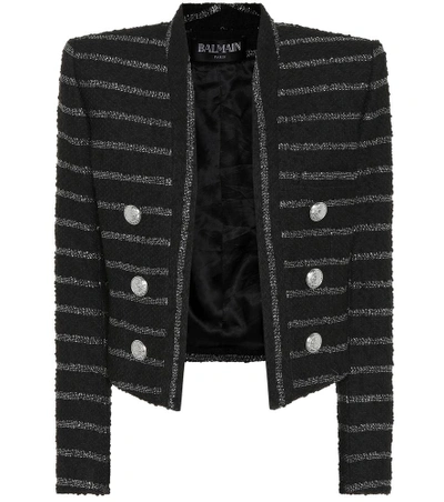 Shop Balmain Metallic Striped Tweed Jacket In Black