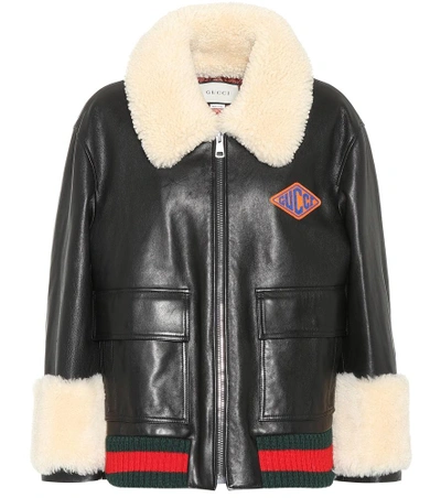 Shop Gucci Shearling-lined Leather Jacket In Black