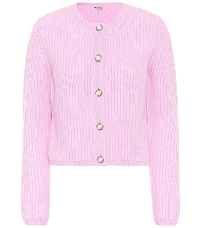 Shop Miu Miu Cashmere Cardigan In Pink